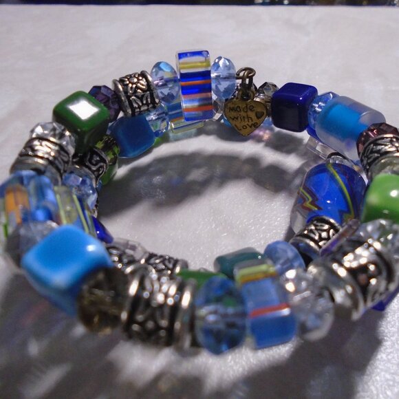 Blue and Silver Beaded Bracelet
(Wire wrap) - Picture 1 of 1